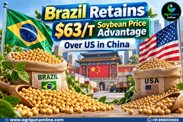Brazil Retains $63/T Soybean Price Advantage Over US in China