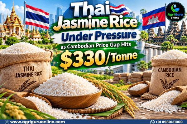 Thai Jasmine Rice Under Pressure as Cambodian Price Gap Hits $330/Tonne