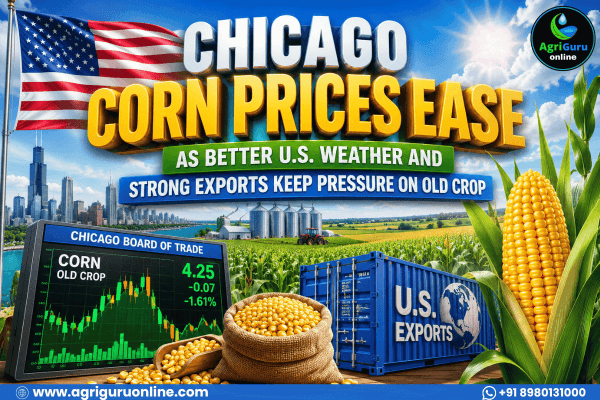 hicago Corn Prices Ease as Better U.S. Weather and Strong Exports Keep Pressure on Old Crop