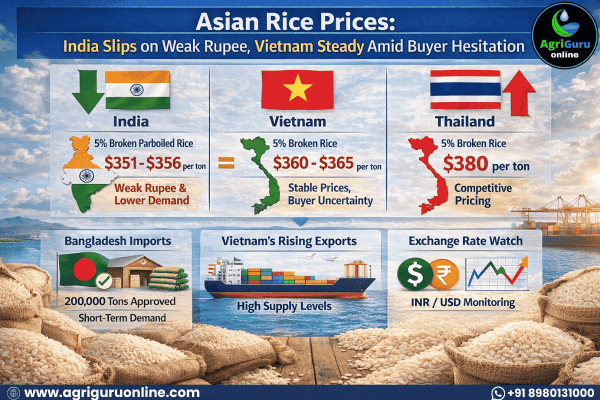Asian Rice Prices: India Slips on Weak Rupee, Vietnam Steady Amid Buyer Hesitation