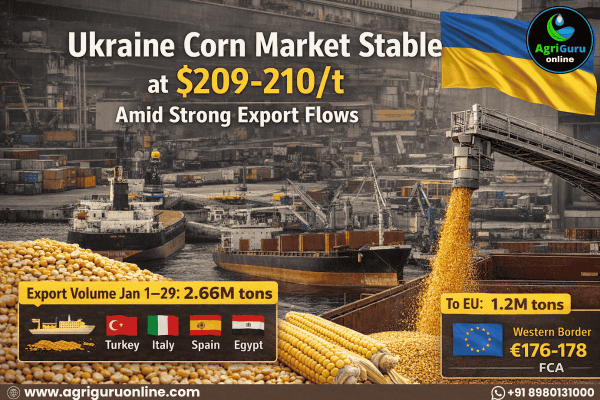 Ukraine Corn Market Stable at $209‑210/t Amid Strong Export Flows