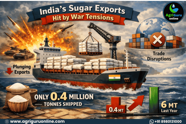 India’s Sugar Exports Hit by War Tensions; Only 0.4 Million Tonnes Shipped
