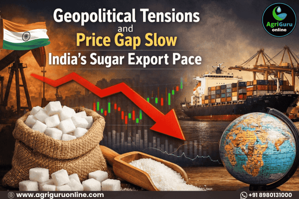 Geopolitical Tensions and Price Gap Slow India’s Sugar Export Pace