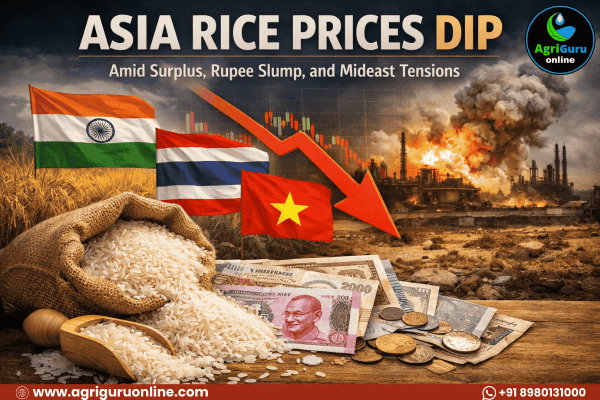 Asia Rice Prices Dip Amid Surplus, Rupee Slump, and Mideast Tensions